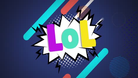 Animation-of-retro-lol-text-and-abstract-shapes-moving-over-blue-background