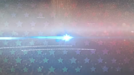 Animation-of-data-processing-text,-fireworks-over-flag-of-usa