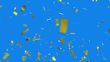Animation-Von-Goldenem-Konfetti,-Das-Auf-Blauen-Hintergrund-Fällt