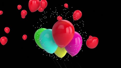 Animation-Von-Sich-Drehenden-Partikeln-Und-Luftballons-Auf-Schwarzem-Hintergrund