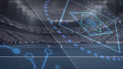 Animation-of-circuit-board-and-data-processing-over-sports-stadium