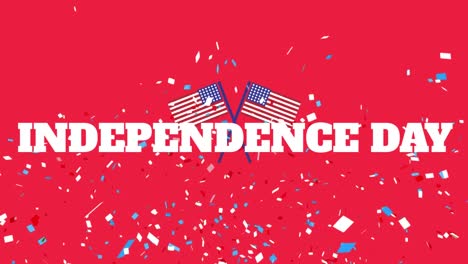 Animation-of-bursting-confetti-over-flags-of-america-against-red-background