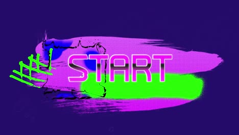 Animation-of-start-text-over-abstract-shape-on-purple-background
