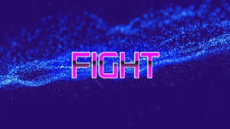 Animation-of-fight-text-over-blue-particles-on-purple-background