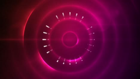 Animation-of-scope-spinning-and-white-markers-on-purple-circles-background