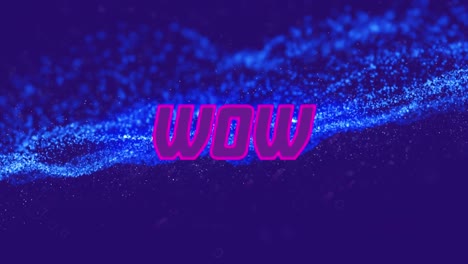 Animation-Von-Wow-Text-über-Blauem-Netz-Auf-Violettem-Hintergrund