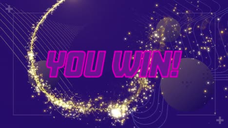 Animation-Von-„Sie-Gewinnen“-Text-über-Sternschnuppe-Und-Globen-Auf-Violettem-Hintergrund