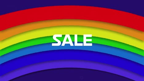 Animation-of-sale-text-over-rainbow-on-purple-background
