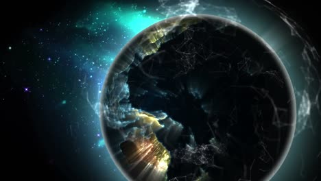 Animation-Eines-Netzwerks-Von-Verbindungen-über-Einem-Sich-Drehenden-Globus-Im-Weltraum