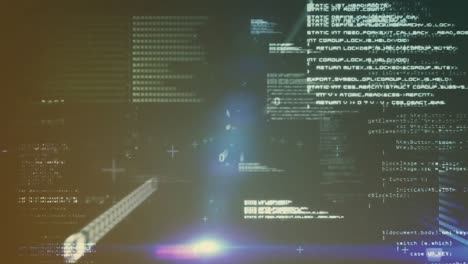 Animation-Der-Datenverarbeitung-Und-Violette-Lichtpunkte-Vor-Grauem-Hintergrund