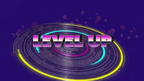 Animation-of-level-up-text-over-scope-scanning-on-purple-background