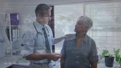 Animation-of-data-processing-over-caucasian-male-doctor-talking-with-female-patient