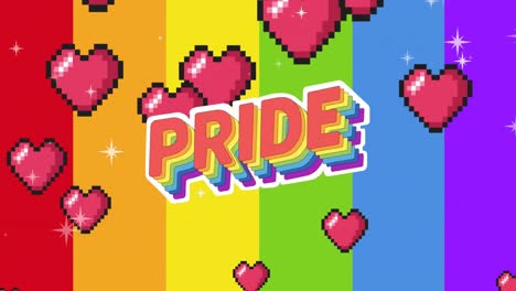 Animation-of-hearts,-pride-lgbtq-text-over-rainbow-background
