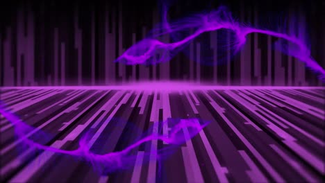Animation-of-purple-light-trails-and-neon-purple-lines-moving-on-seamless-loop-on-dark-background