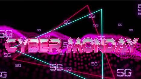 Animation-Von-Cyber-Monday-Text-über-5g-Und-Neonlinien-Hintergrund