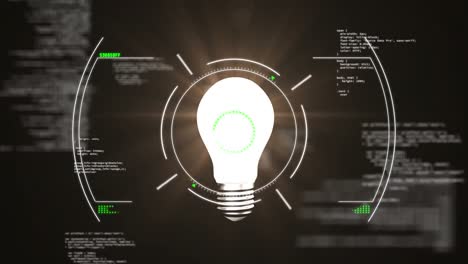 Animation-Der-Datenverarbeitung-über-Einer-Glühbirne-Auf-Schwarzem-Hintergrund