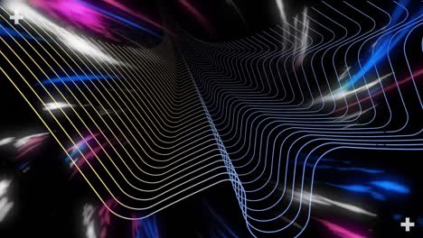 Animation-of-mesh-and-light-trails-on-black-background