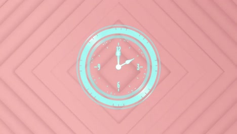 Animation-of-clock-ticking-over-pink-patterned-background