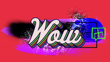 Animation-of-wow-text-over-bright-pattern-on-red-background