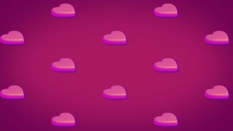 Animation-of-rows-of-pink-heart-pattern-moving-on-red-background