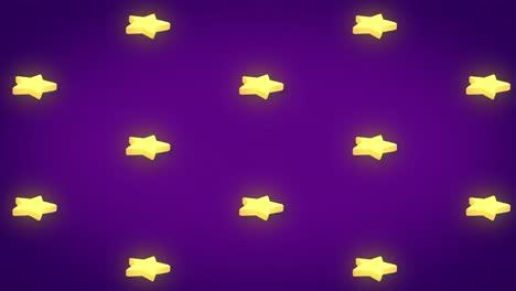 Animation-Von-Reihen-Gelber-Sternmuster,-Die-Sich-Auf-Violettem-Hintergrund-Bewegen
