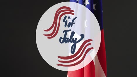 Animation-Des-Textes-Zum-4.-Juli,-Unabhängigkeitstag,-über-Der-Flagge-Amerikas-Auf-Schwarzem-Hintergrund