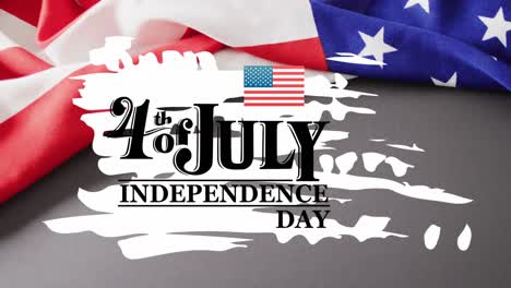 Animación-Del-4-De-Julio,-Texto-Del-Día-De-La-Independencia-Sobre-La-Bandera-De-América