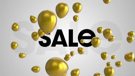 Animation-of-golden-balloons-over-sale-text-against-white-background