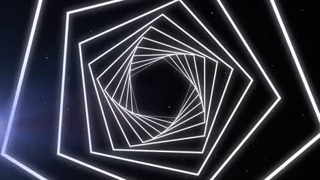 Animation-of-looping-hexagons-over-lens-flares-and-particles-against-black-background