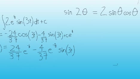 Animation-of-mathematical-equations-and-diagrams-against-blue-background