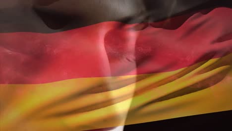 Animation-Der-Wehenden-Deutschen-Flagge-über-Einem-Nahaufnahmeporträt-Eines-Kaukasischen-Mannes