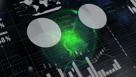 Animation-of-infographic-interface-over-illuminated-green-globe-against-space