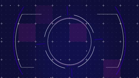 Animation-of-circles-over-plus-symbols-and-squares-against-grid-pattern-in-background