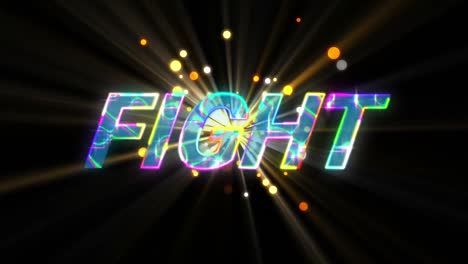 Animation-of-multicolored-fight-text-over-lens-flares-against-black-background