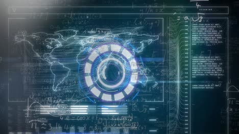Animation-of-arc-reactor-over-loading-bars-and-map-against-mathematical-equations