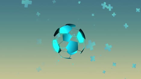 Animation-of-football-and-abstract-shapes-moving-on-green-background