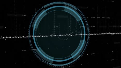 Animation-of-graphs-over-shield-in-circles-and-changing-numbers-against-black-background