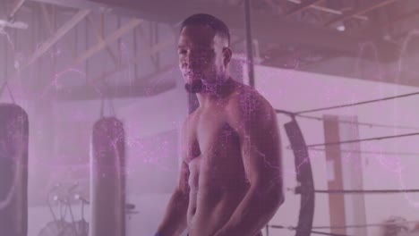 Animation-of-data-processing-over-african-american-man-exercising-in-boxing-gym