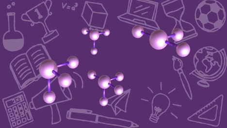 Animation-Molekularer-Strukturen-Und-Piktogramme-Auf-Violettem-Hintergrund