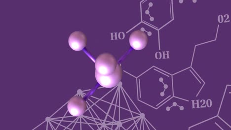 Animation-of-molecular-structure-and-dna-strand-diagrams-over-purple-background