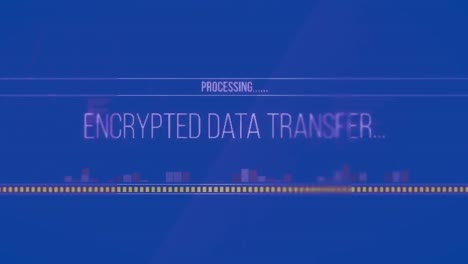 Animation-Von-Verschlüsseltem-Datenübertragungstext-Und-Datenverarbeitung-Vor-Blauem-Hintergrund