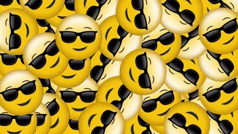 Animation-of-moving-emoticons-wearing-sunglasses-against-black-background
