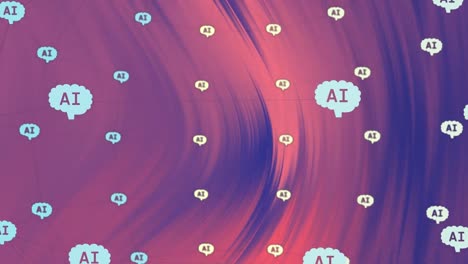 Animation-of-ai-text-in-brain-icons-over-wave-pattern-against-blue-background