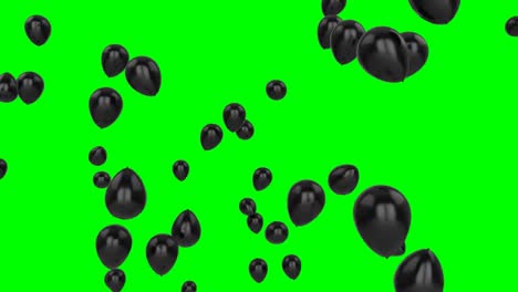 Animation-of-black-flying-balloons-against-green-background