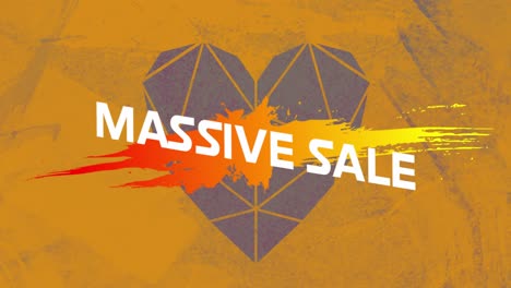 Animation-of-massive-sale-text-over-color-splash-and-heart-shape-against-abstract-background