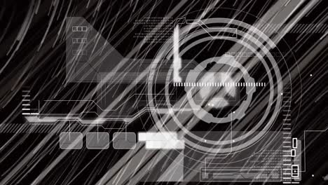 Animation-of-moving-dots-over-arc-reactor-in-loading-circles,-squares-and-bars-on-black-background
