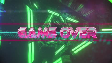 Animation-of-game-over-text-over-vibrant-neon-lines-on-dark-background