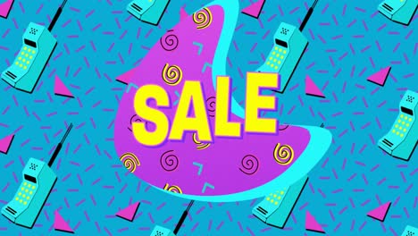 Animation-of-sale-text-over-retro-vibrant-pattern-background