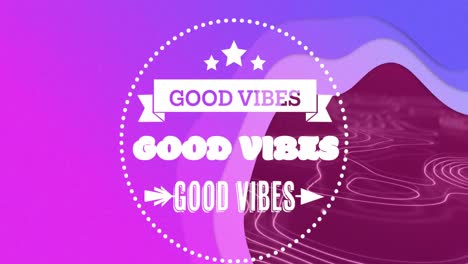 Animation-of-good-vibes-texts-in-circle-over-circular-pattern-against-gradient-background