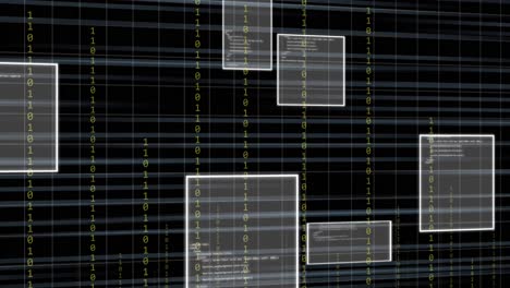 Animation-of-data-processing-and-binary-coding-on-black-background